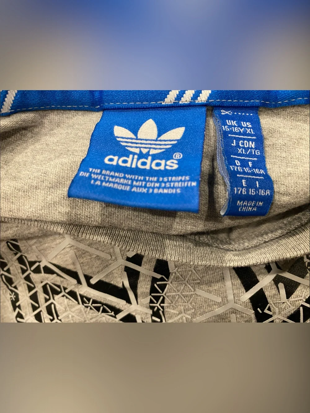 adidas Gray Short-Sleeve Tee with Navy Trefoil Outline